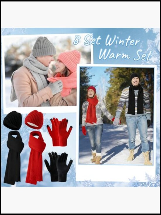 Winter Hat Scarf Gloves Earmuff Set - Knitted Beanie Touch Screen Glove Bulk main image 4